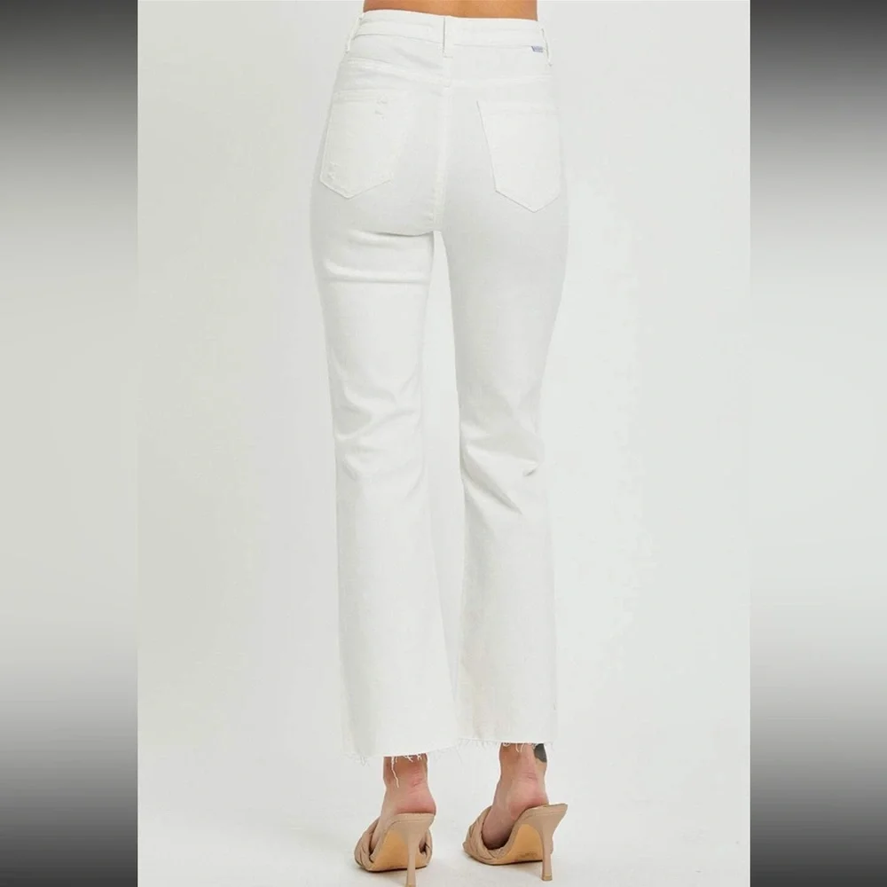 Risen Jill Straight Ankle High Rise White Button Fly Distressed Jeans Size 3 - Picture 5 of 5
